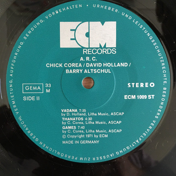 Chick Corea, David Holland*, Barry Altschul : A.R.C. (LP, Album)