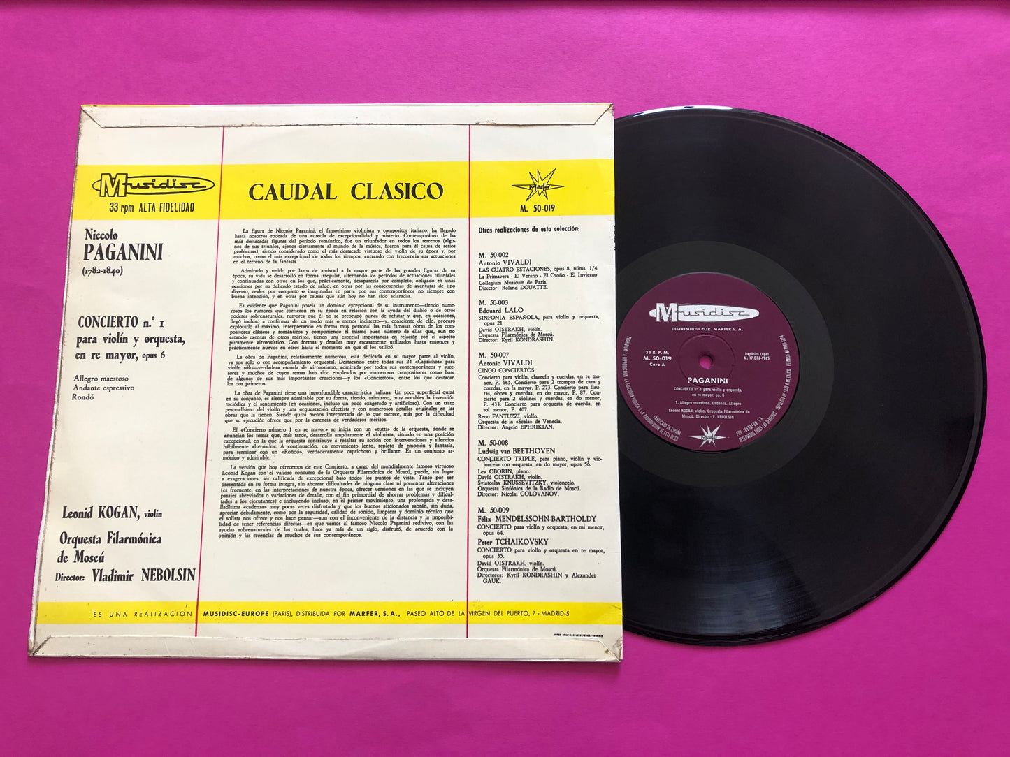 Niccolò Paganini / Leonid Kogan, Moscow Philharmonic Orchestra, Василий Небольсин : Concierto Nº1 Para Violin Y Orquesta, En Re Mayor, Op. 6 (LP,Mono)