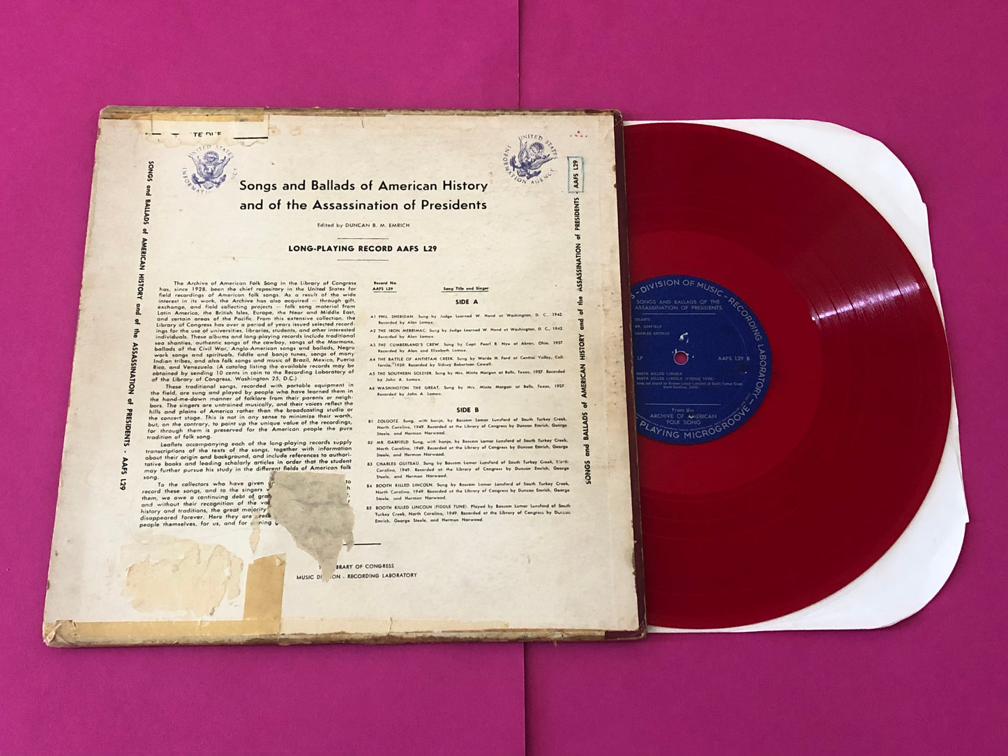 Various : Songs And Ballads Of American History And Of The Assassination Of Presidents From The Archive Of American Folk Song (LP, Comp, Red)