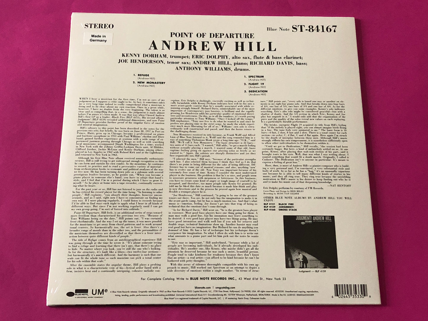 Andrew Hill : Point Of Departure (LP, Album, RE, 180)