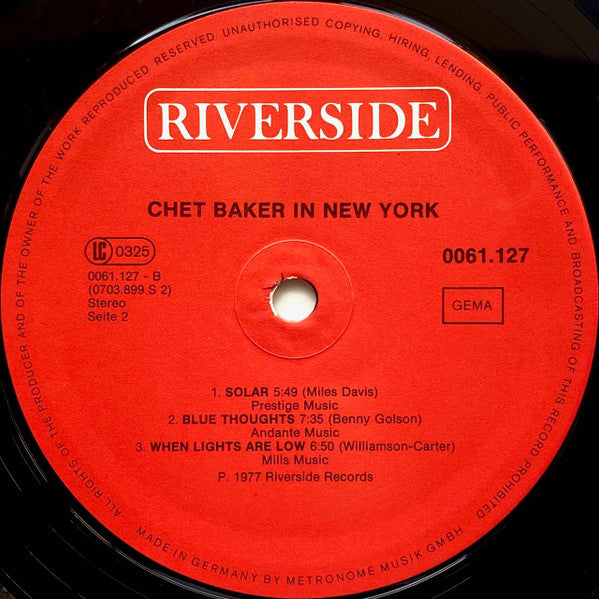 Chet Baker : In New York (LP, Album, RE)