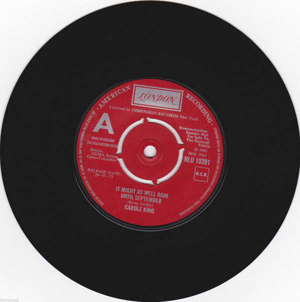 Carole King : It Might As Well Rain Until September (7", Single, Promo, RE)