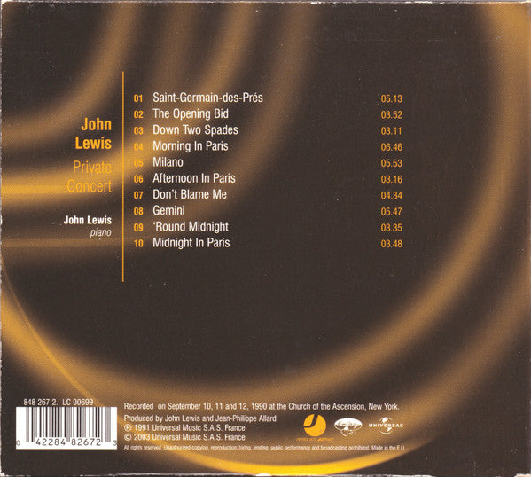 John Lewis (2) : Private Concert (CD, Album, RE, RM, Dig)