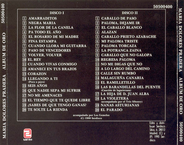 Maria Dolores Pradera Acompañada Por Los Gemelos : Album de Oro (2xCD, Comp)