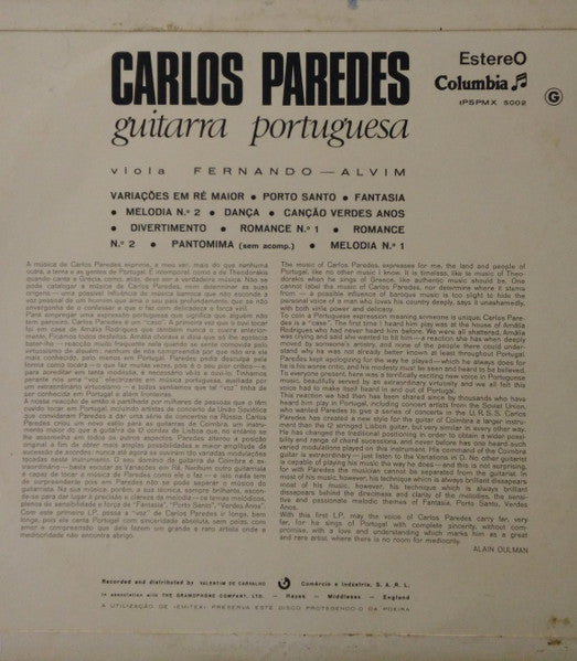 Carlos Paredes : Guitarra Portuguesa (LP, Album, RE, G)