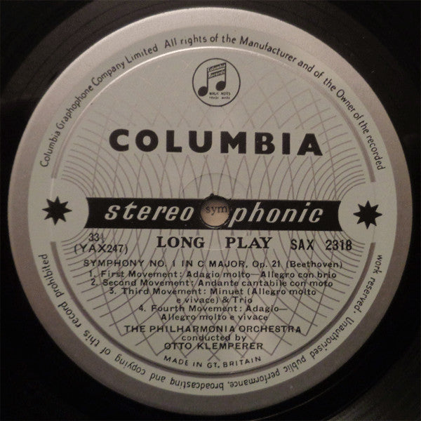 Ludwig van Beethoven - Otto Klemperer Conducting The Philharmonia Orchestra : Symphonies Numbers 1 & 8 (In C Major, Op. 21 And In F Major, Op. 93) (LP,Stereo)