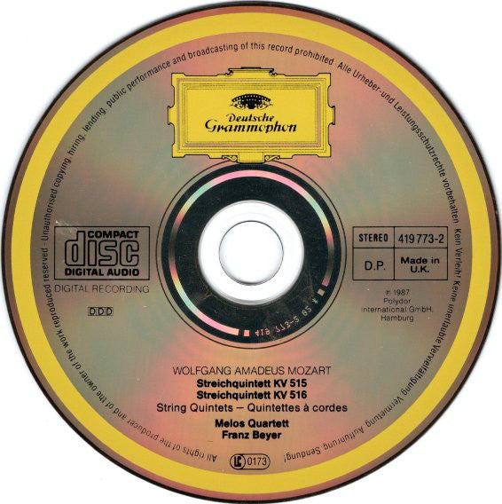 Mozart* / Melos Quartett • Franz Beyer : String Quintets KV 515 & 516 (CD, Album, RE)
