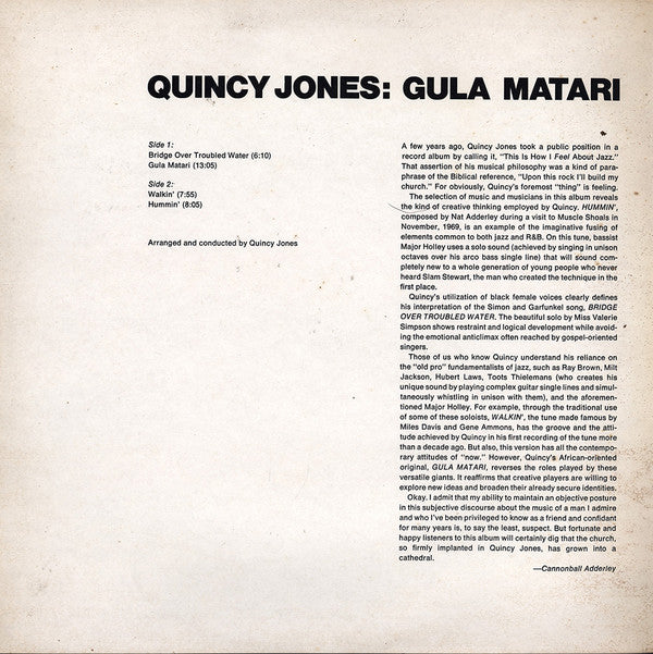 Quincy Jones : Gula Matari (LP, Album, Gat)
