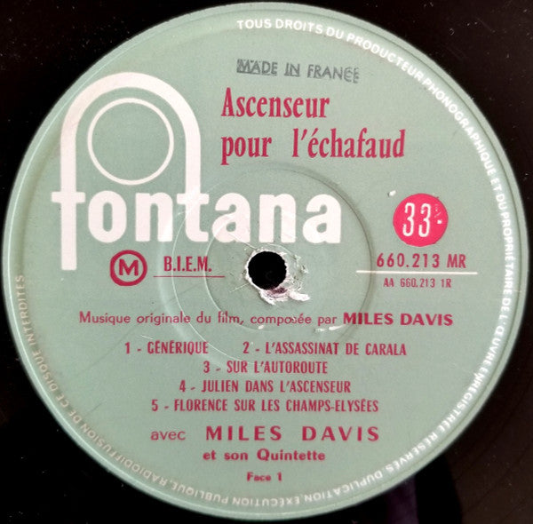 Miles Davis : Ascenseur Pour L'Échafaud (10", Album, cov)