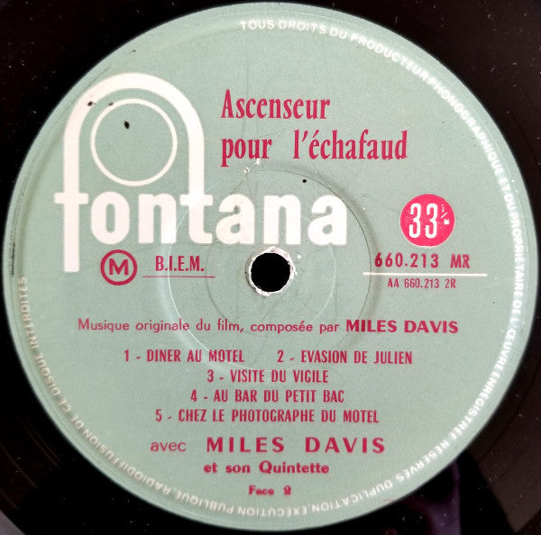 Miles Davis : Ascenseur Pour L'Échafaud (10", Album, cov)