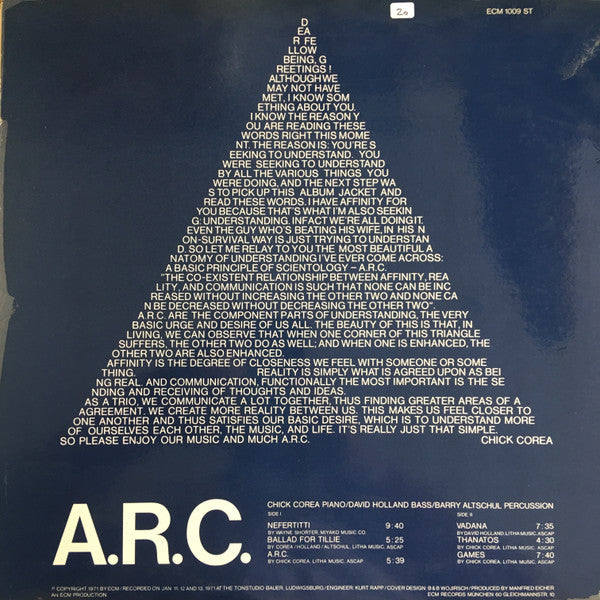 Chick Corea, David Holland*, Barry Altschul : A.R.C. (LP, Album)