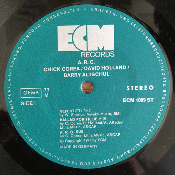 Chick Corea, David Holland*, Barry Altschul : A.R.C. (LP, Album)