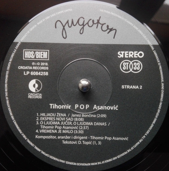 Tihomir Pop Asanović : Pop (LP, Album, RE, RM)