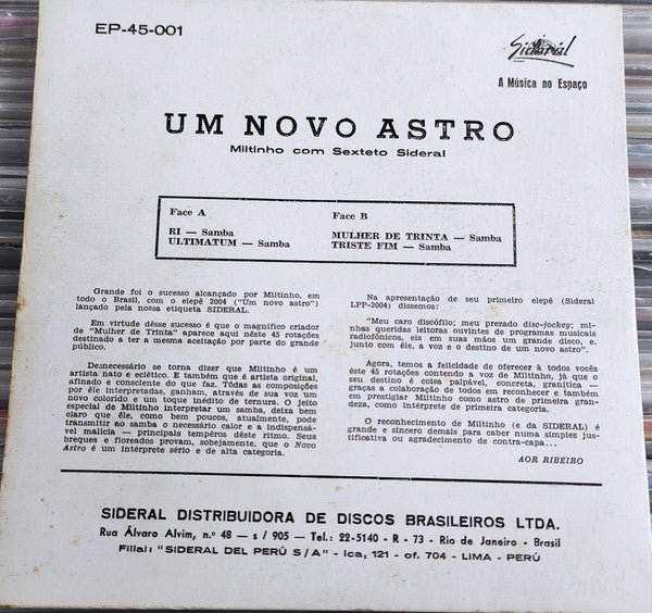 Miltinho Com O Sexteto Sideral : Um Novo Astro (7", EP)