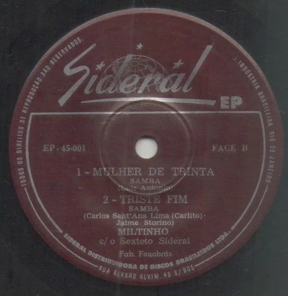 Miltinho Com O Sexteto Sideral : Um Novo Astro (7", EP)