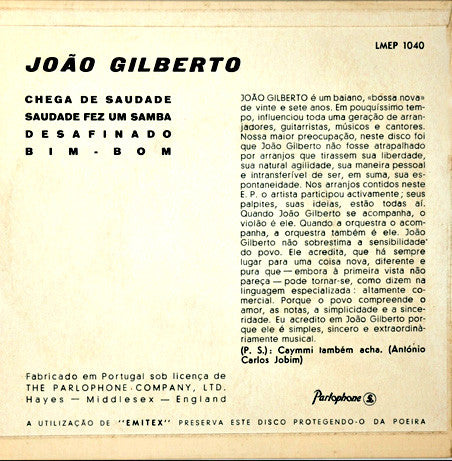 João Gilberto : Chega de Saudade (7", EP, Mono)