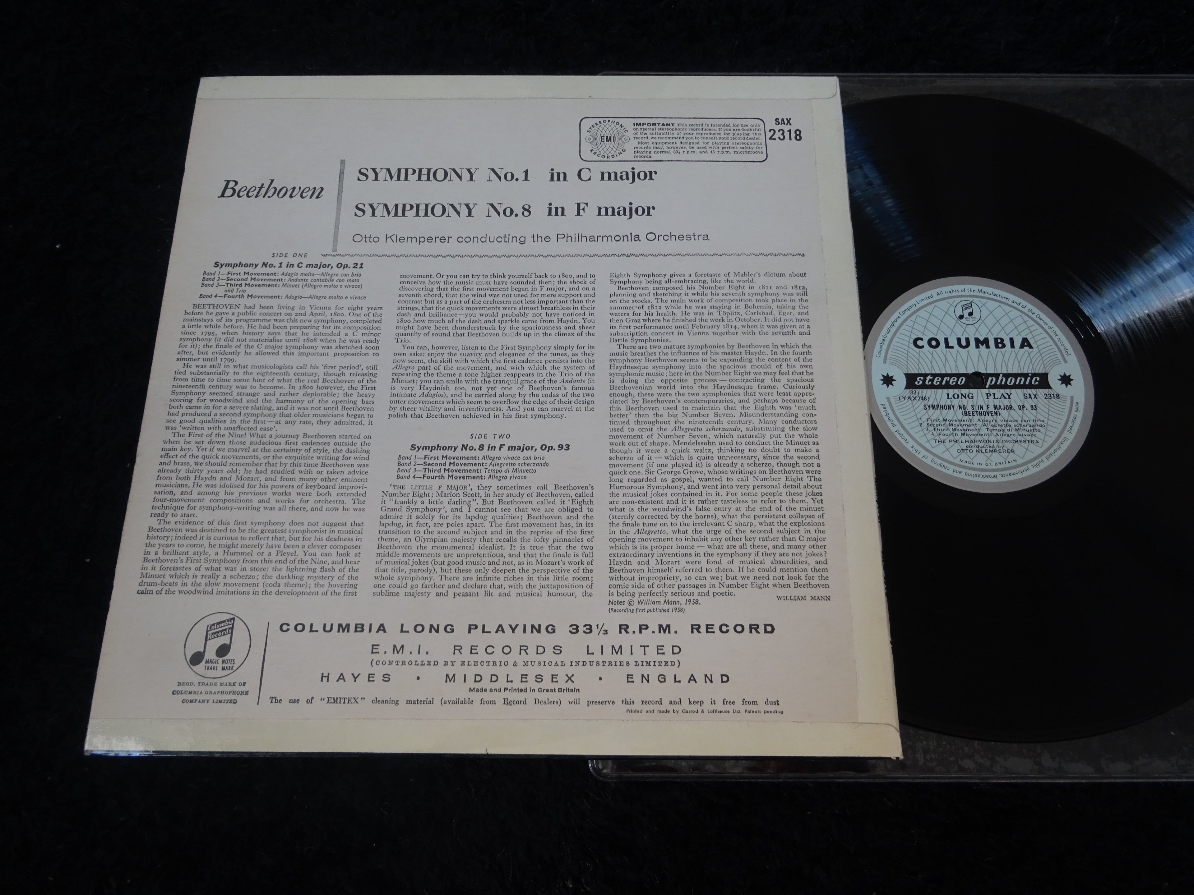 Ludwig van Beethoven - Otto Klemperer Conducting The Philharmonia Orchestra : Symphonies Numbers 1 & 8 (In C Major, Op. 21 And In F Major, Op. 93) (LP,Stereo)