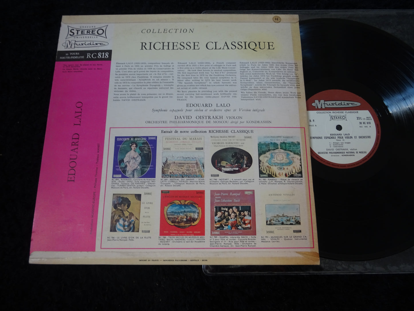 Édouard Lalo - David Oistrach, Moscow Philharmonic Orchestra Dirigé Par Kiril Kondrashin : Symphonie Espagnole Pour Violon Et Orchestre Opus 21 (LP,Reissue,Stereo)