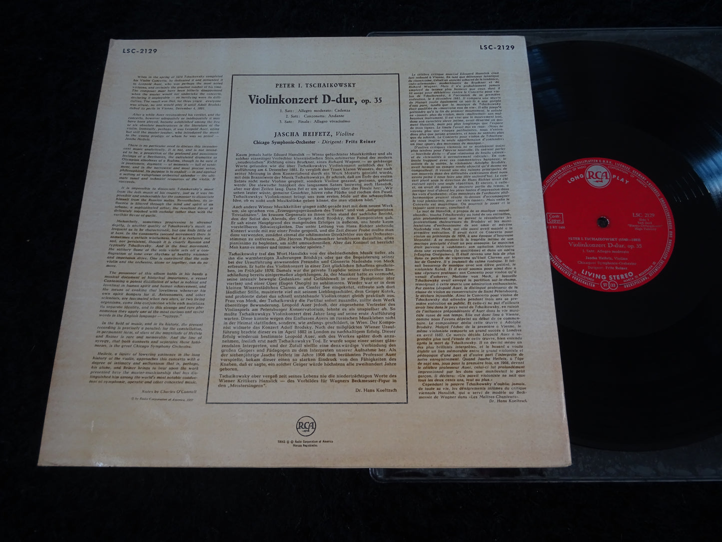 Pyotr Ilyich Tchaikovsky, Jascha Heifetz, Fritz Reiner, Chicago Symphony Orchestra : Violin Concerto (LP,Album,Stereo)