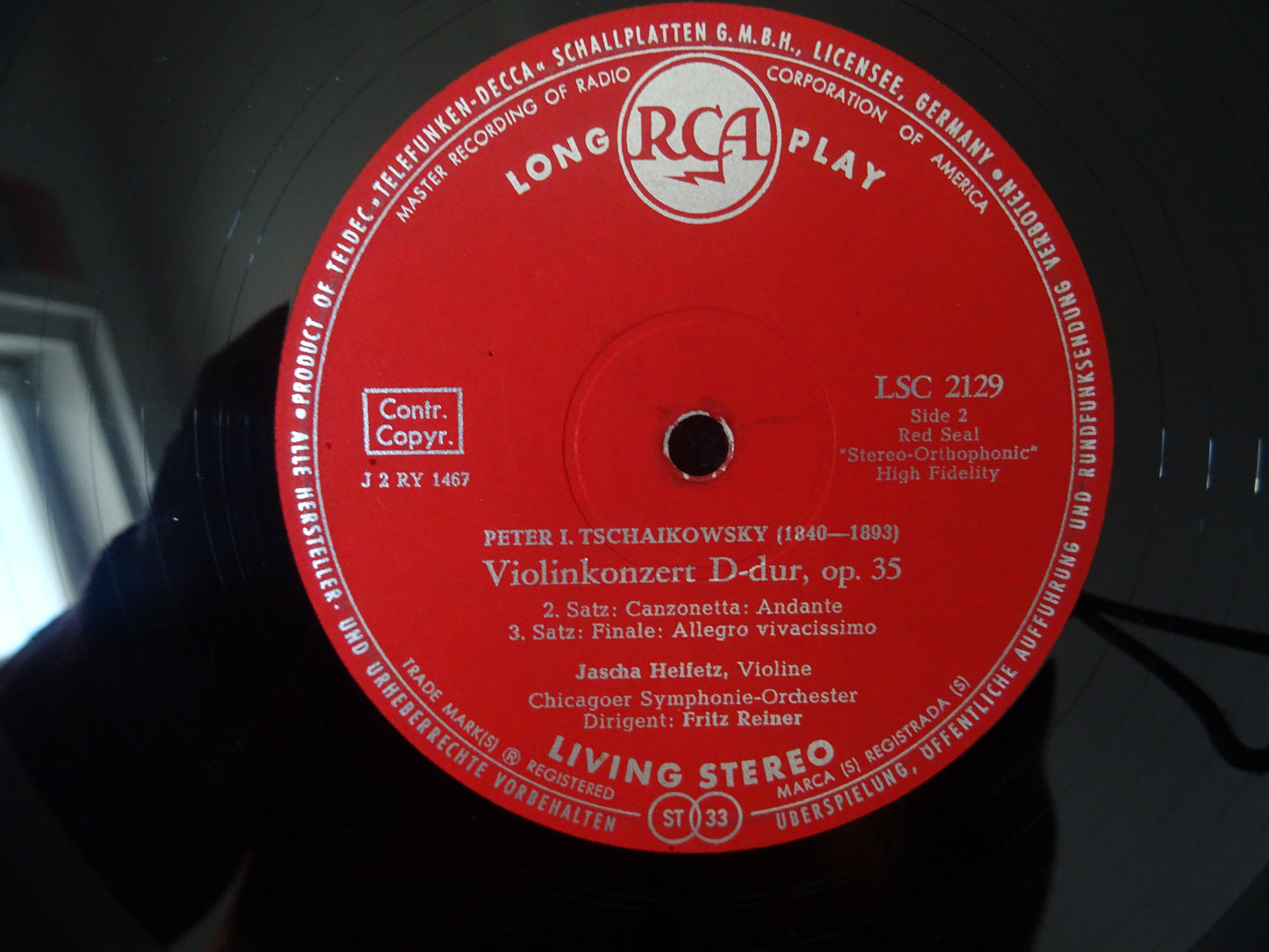 Pyotr Ilyich Tchaikovsky, Jascha Heifetz, Fritz Reiner, Chicago Symphony Orchestra : Violin Concerto (LP,Album,Stereo)