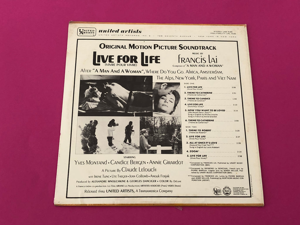 Francis Lai : Live For Life = Vivre Pour Vivre (Original Motion Picture Soundtrack) (LP, Album)