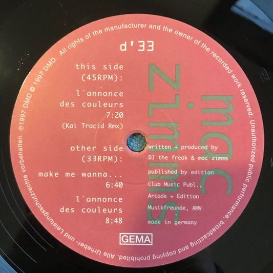 Mac Zimms : L'Annonce Des Couleurs (12")