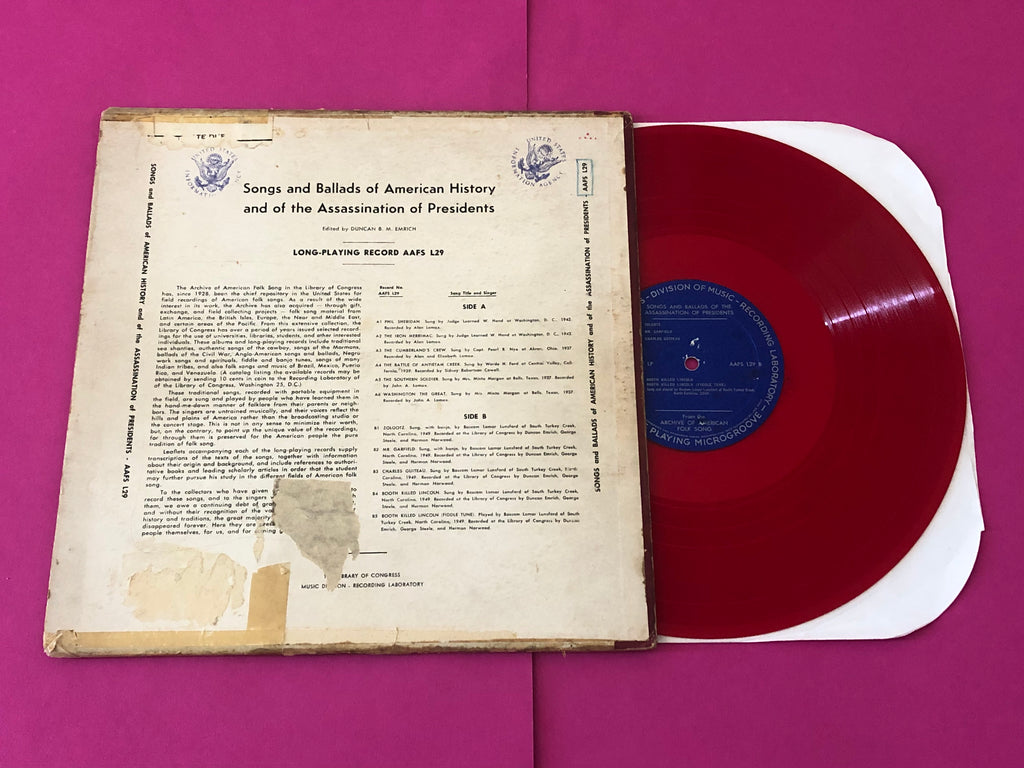 Various : Songs And Ballads Of American History And Of The Assassination Of Presidents From The Archive Of American Folk Song (LP, Comp, Red)