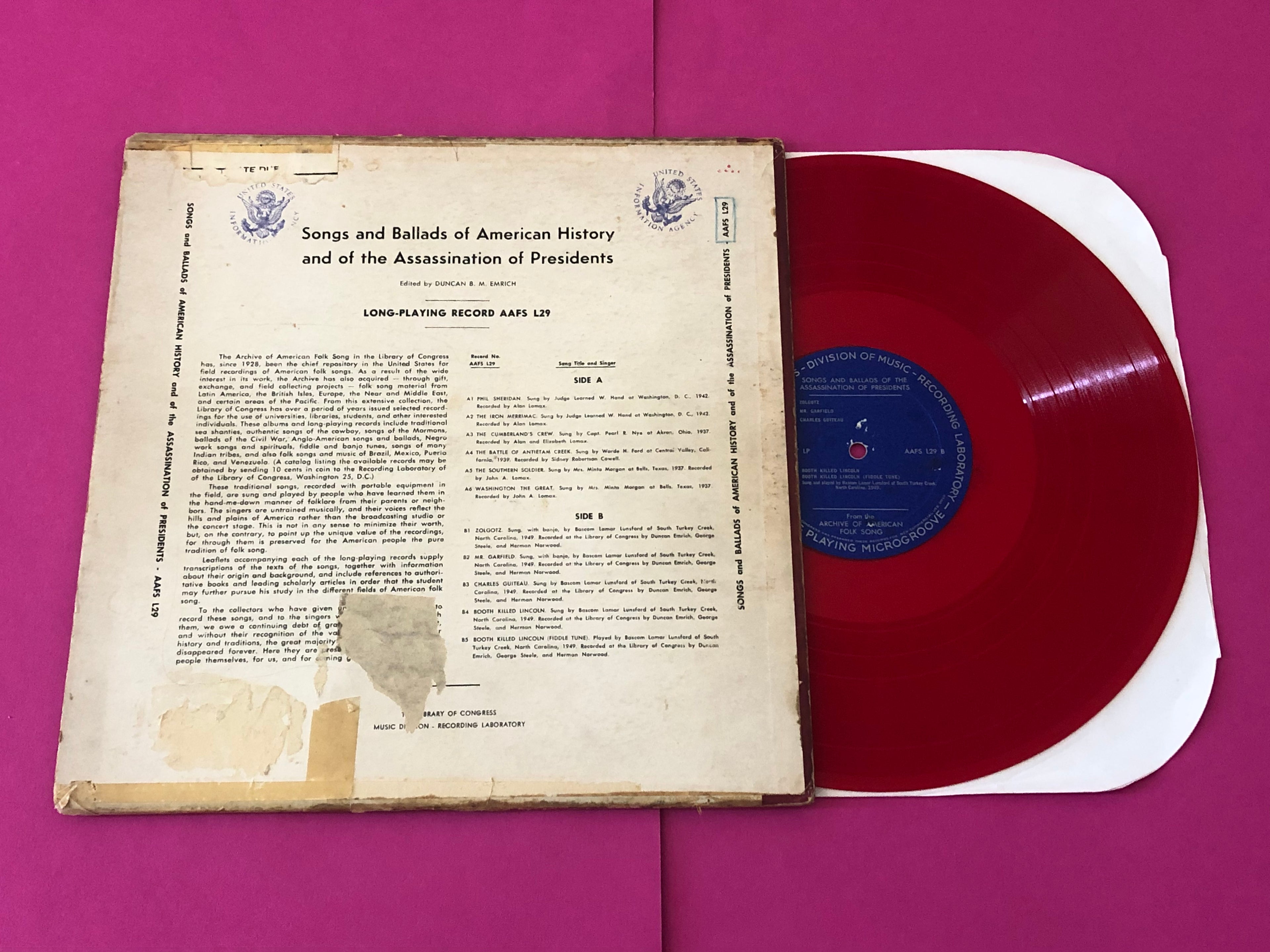 Various : Songs And Ballads Of American History And Of The Assassination Of Presidents From The Archive Of American Folk Song (LP, Comp, Red)