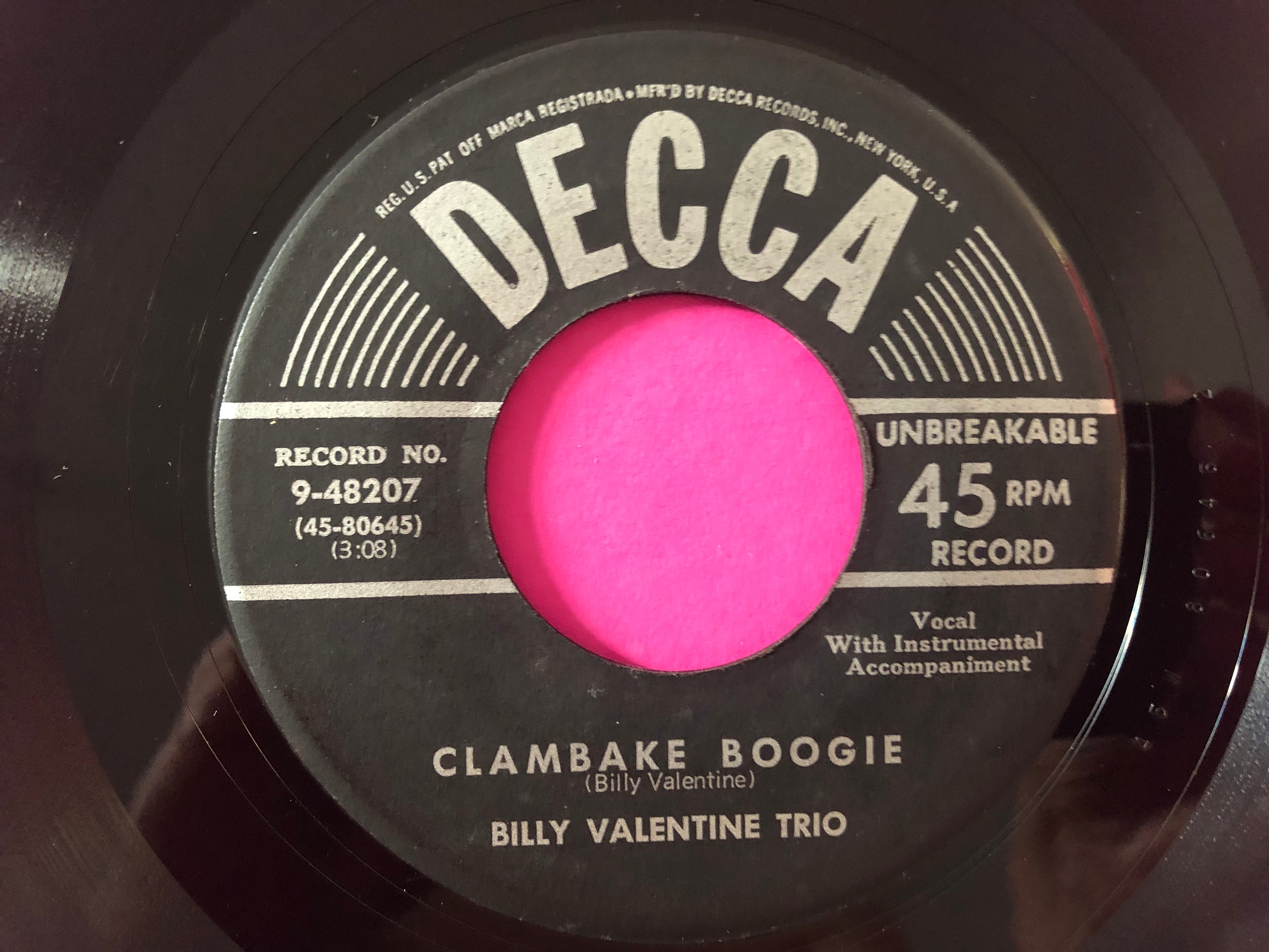 Billy Valentine Trio : Clambake Boogie (7")
