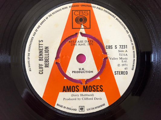 Cliff Bennett's Rebellion : Amos Moses / Movin' And Travelin' On (7", Single, Promo)