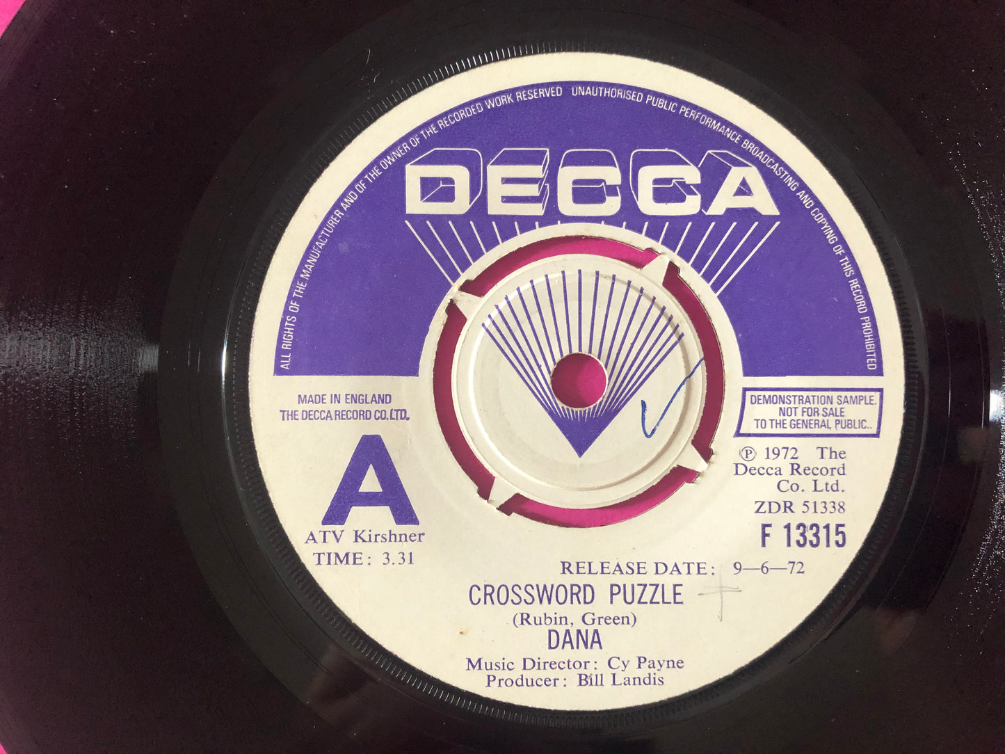 Dana (9) : Crossword Puzzle (7", Single, Promo)