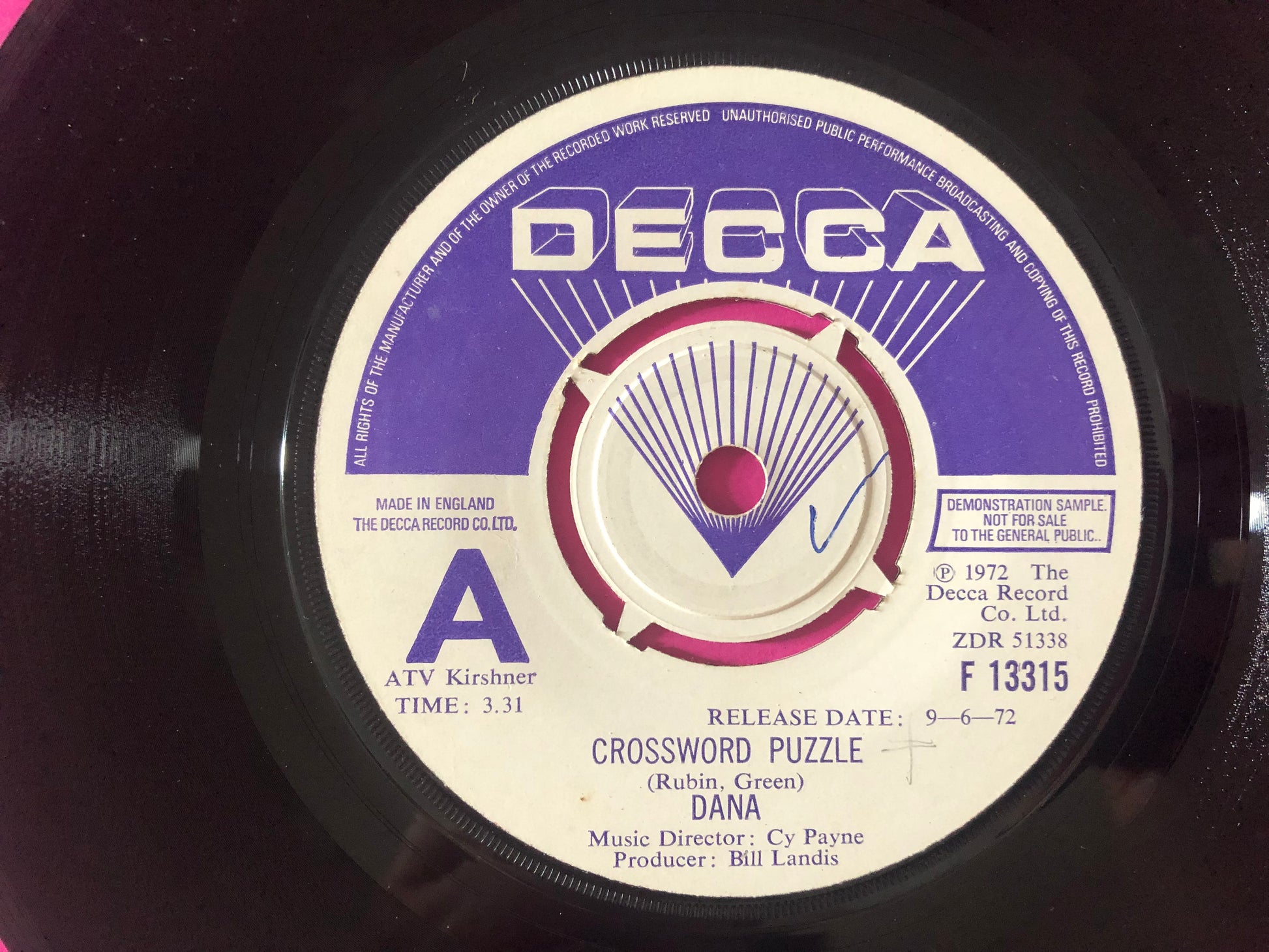 Dana (9) : Crossword Puzzle (7", Single, Promo)