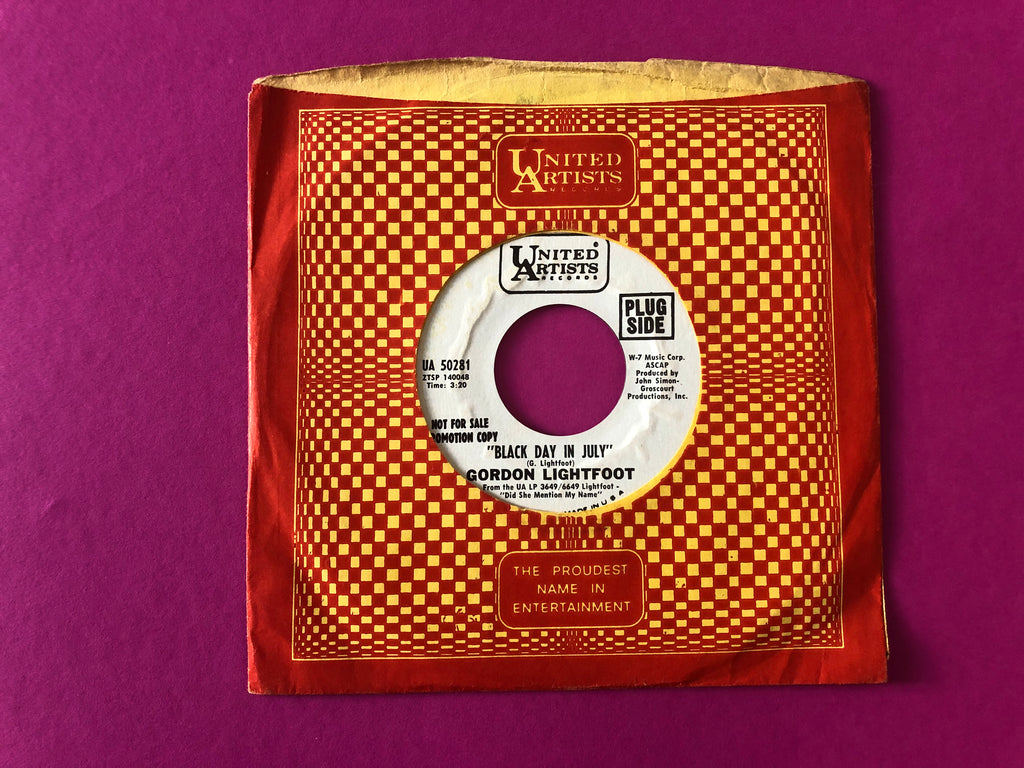 Gordon Lightfoot : Black Day In July (7", Promo)