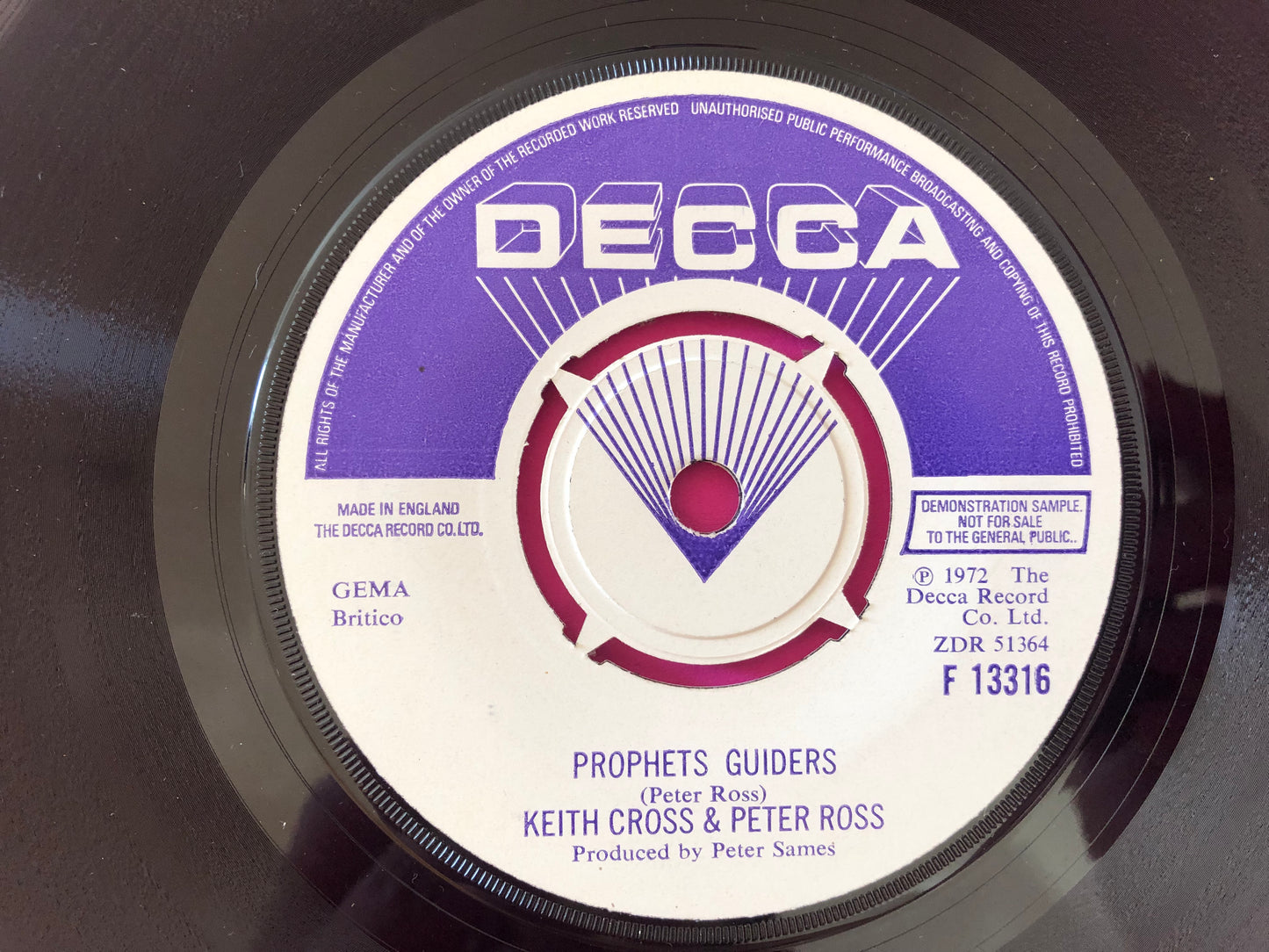 Keith Cross & Peter Ross (5) : Peace In The End (7", Single, Promo)