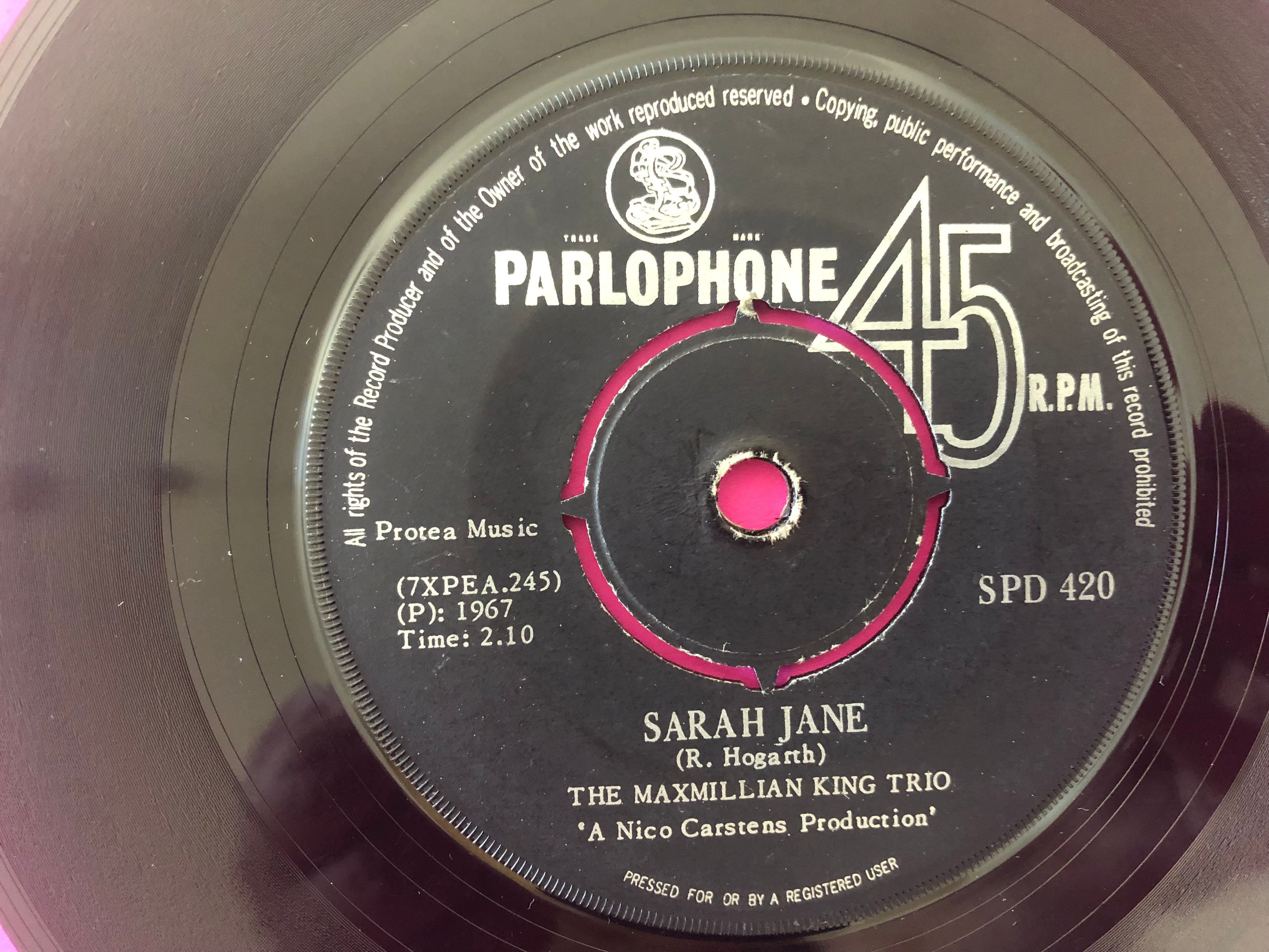 The Maximillian King Trio : Sarah Jane (7")