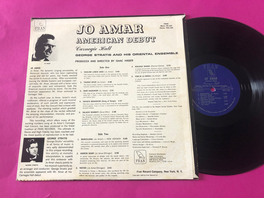 Jo Amar With George Stratis And His Oriental Ensemble : American Debut - Carnegie Hall (LP,Stereo)