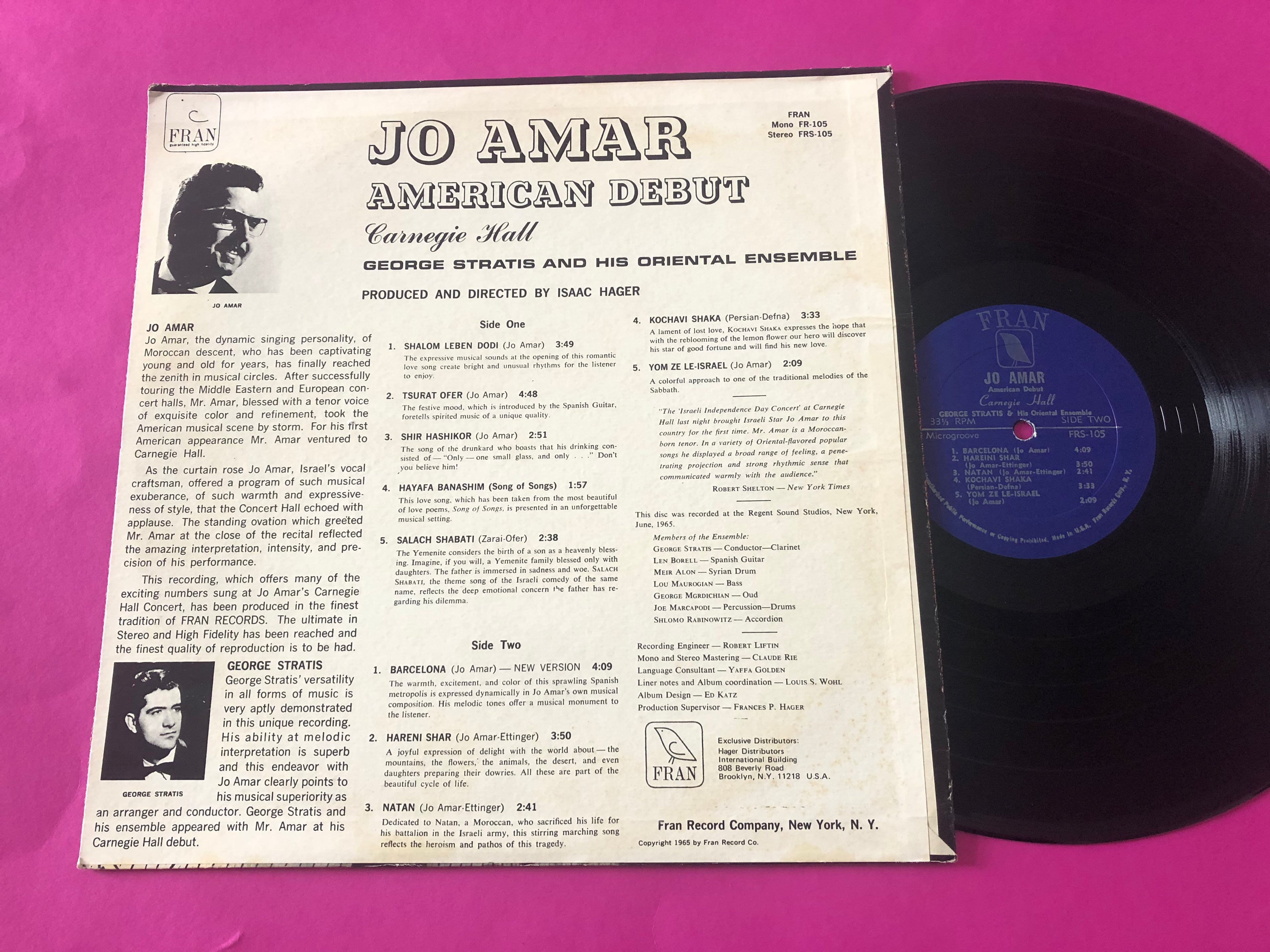 Jo Amar With George Stratis And His Oriental Ensemble : American Debut - Carnegie Hall (LP,Stereo)