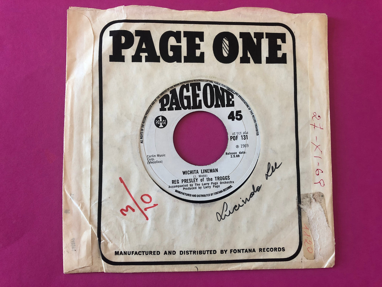 Reg Presley : Lucinda Lee (7", Single, Promo)