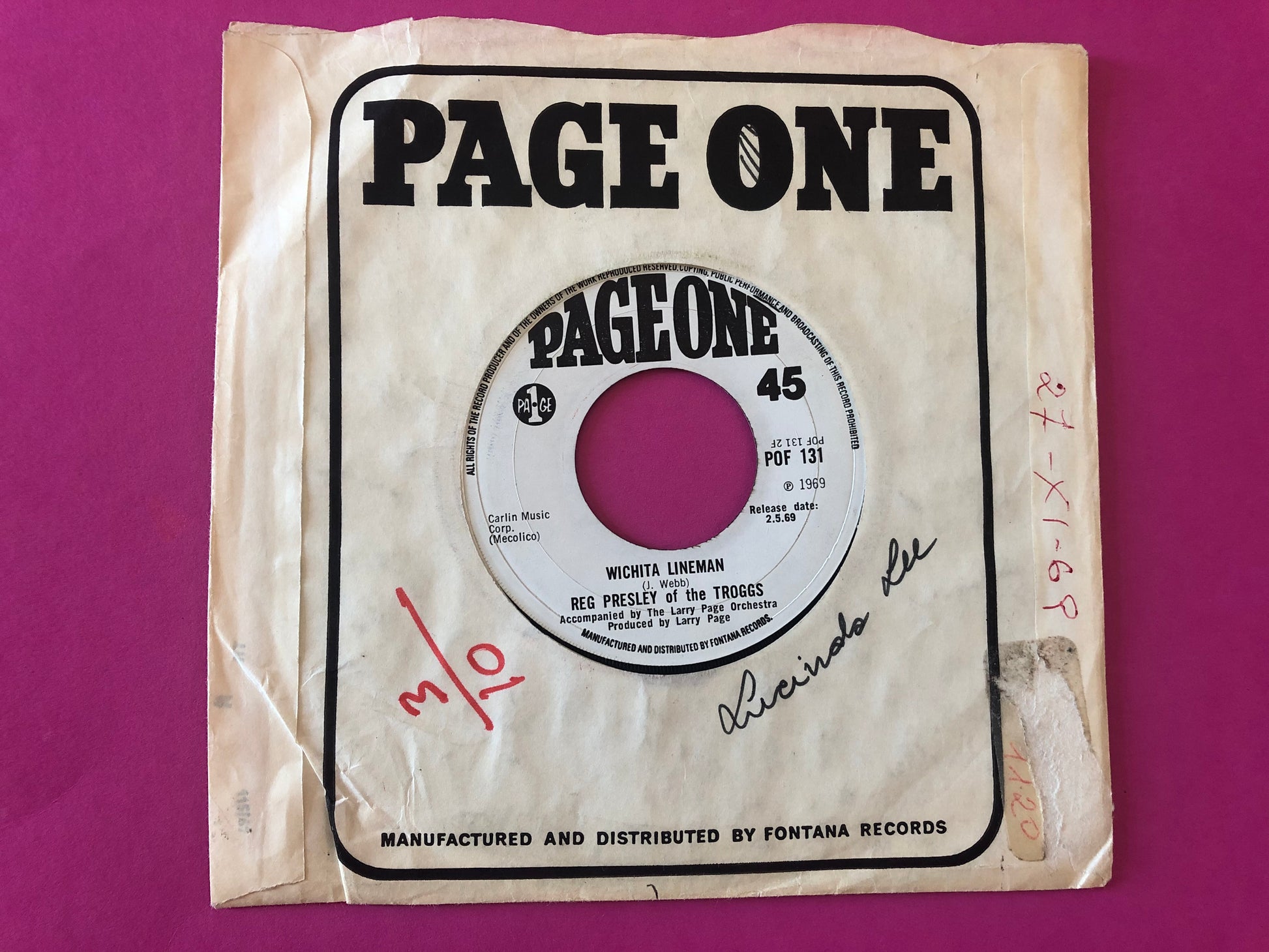 Reg Presley : Lucinda Lee (7", Single, Promo)