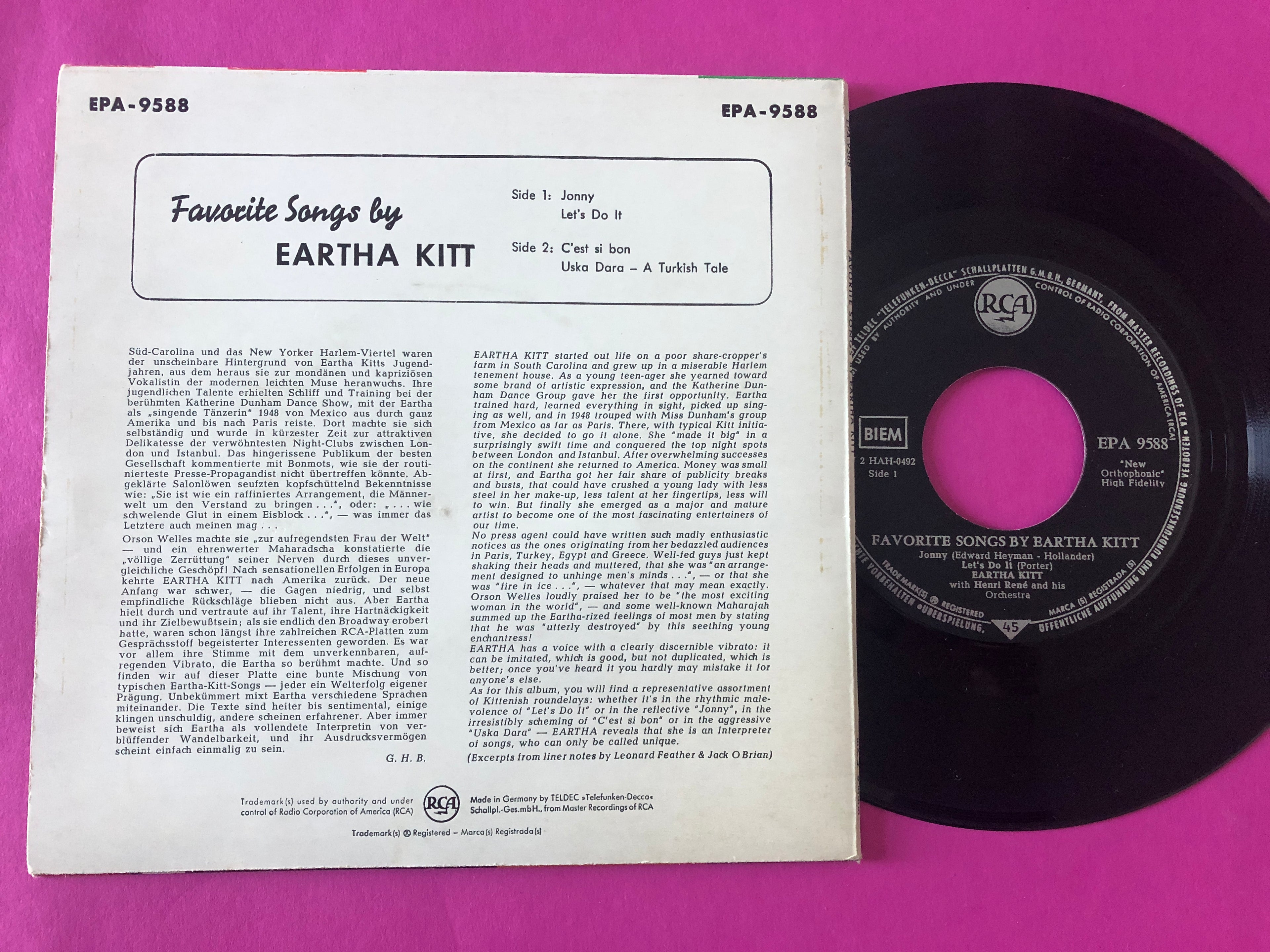 Eartha Kitt : Favorite Songs By Eartha Kitt (7", EP)