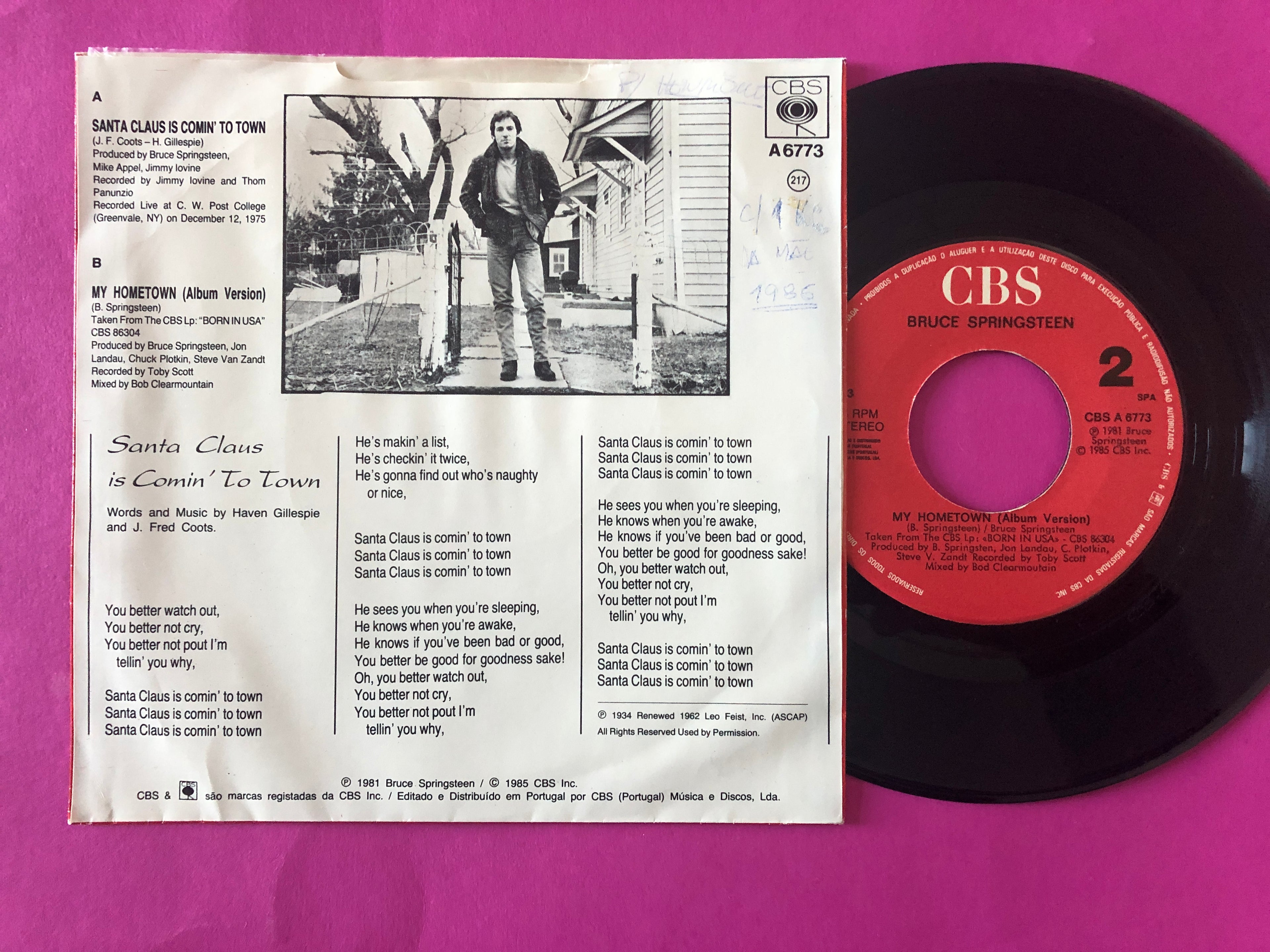 Bruce Springsteen : Santa Claus Is Comin' To Town (7",Single,45 RPM)