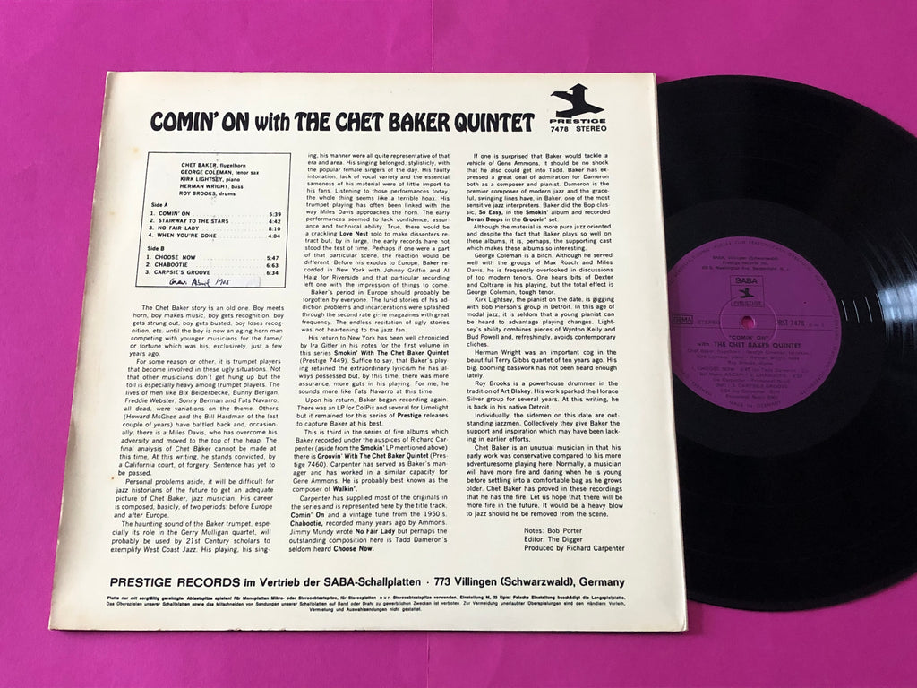 The Chet Baker Quintet : Comin' On With The Chet Baker Quintet (LP, Album)