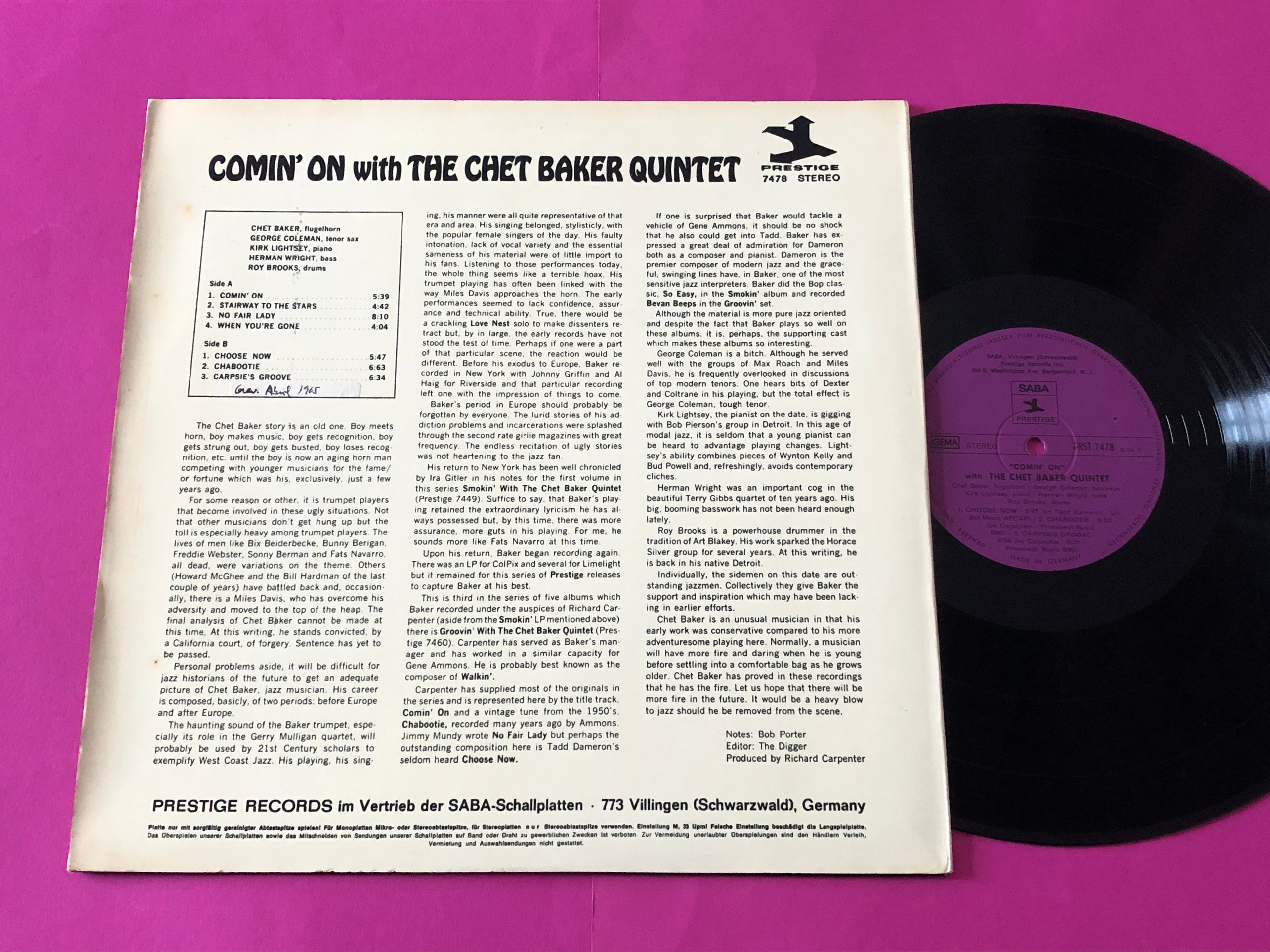 The Chet Baker Quintet : Comin' On With The Chet Baker Quintet (LP, Album)