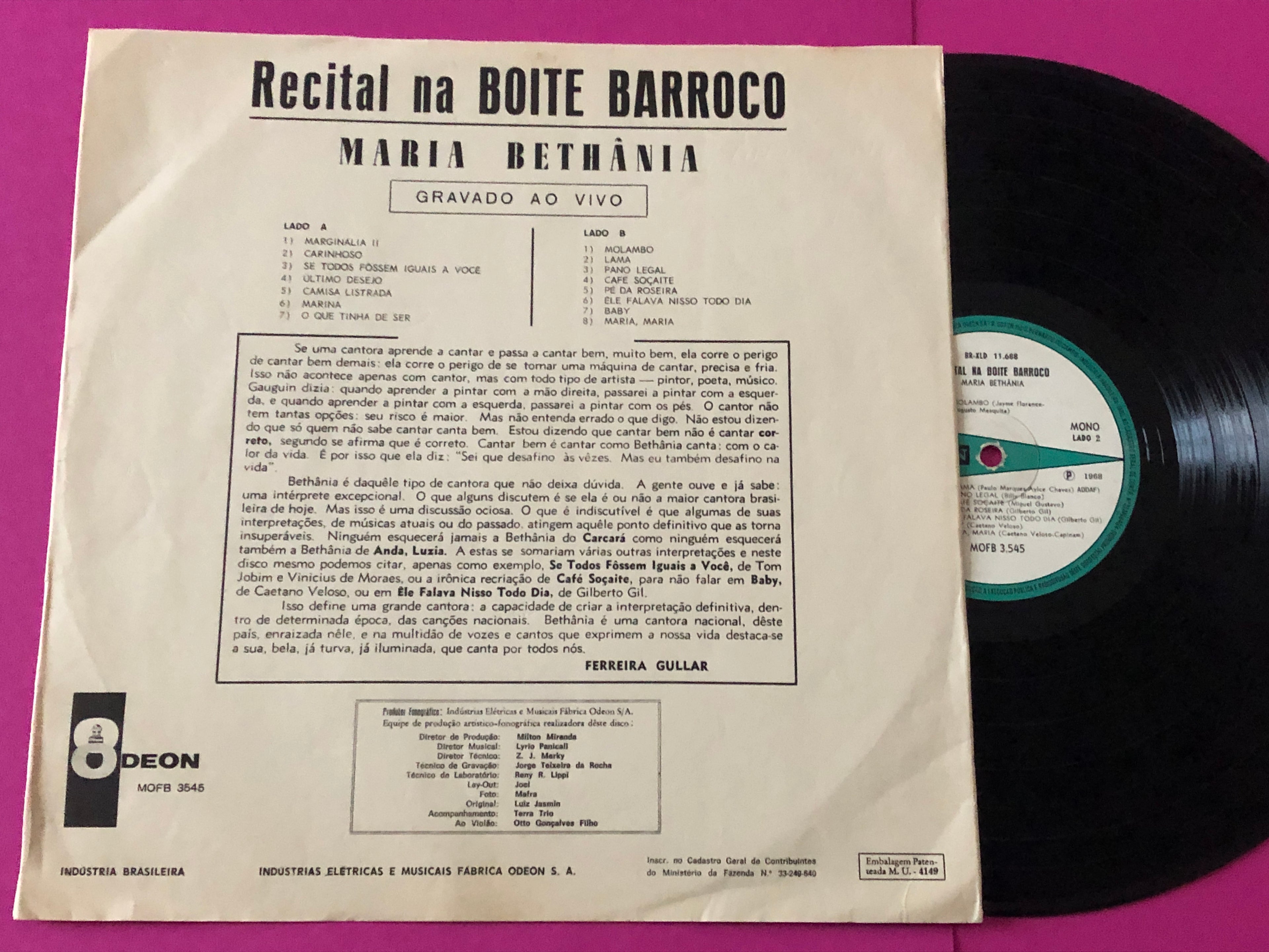 Maria Bethânia : Recital Na Boite Barroco (LP,Album,Mono)
