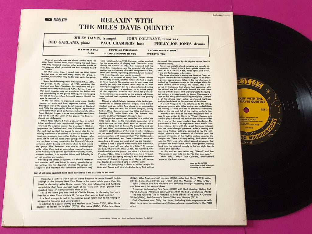 Miles Davis Quintet, The : Relaxin' With The Miles Davis Quintet (LP,Album,Reissue,Mono)
