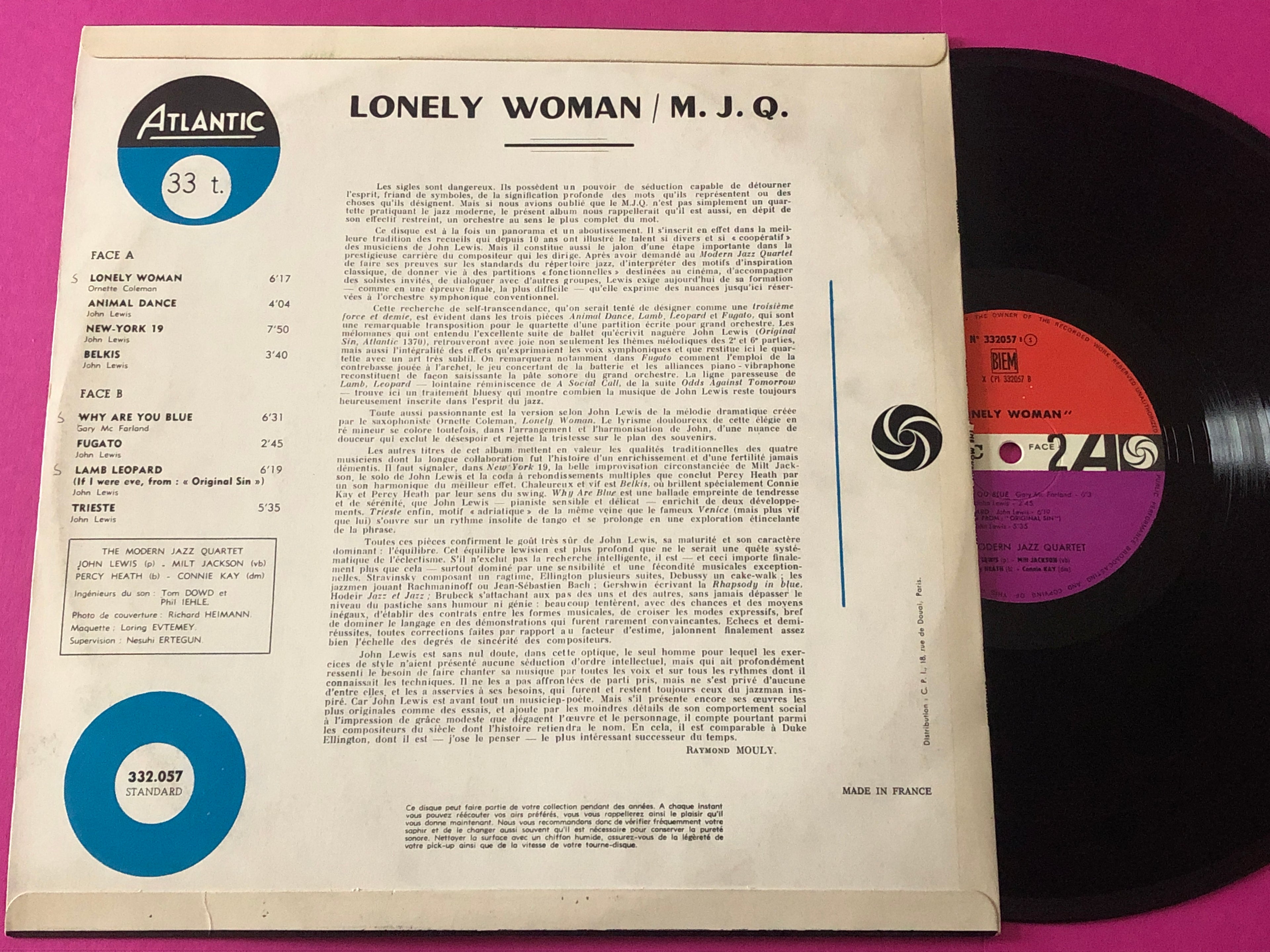 Modern Jazz Quartet, The : Lonely Woman (LP,Album,Mono)