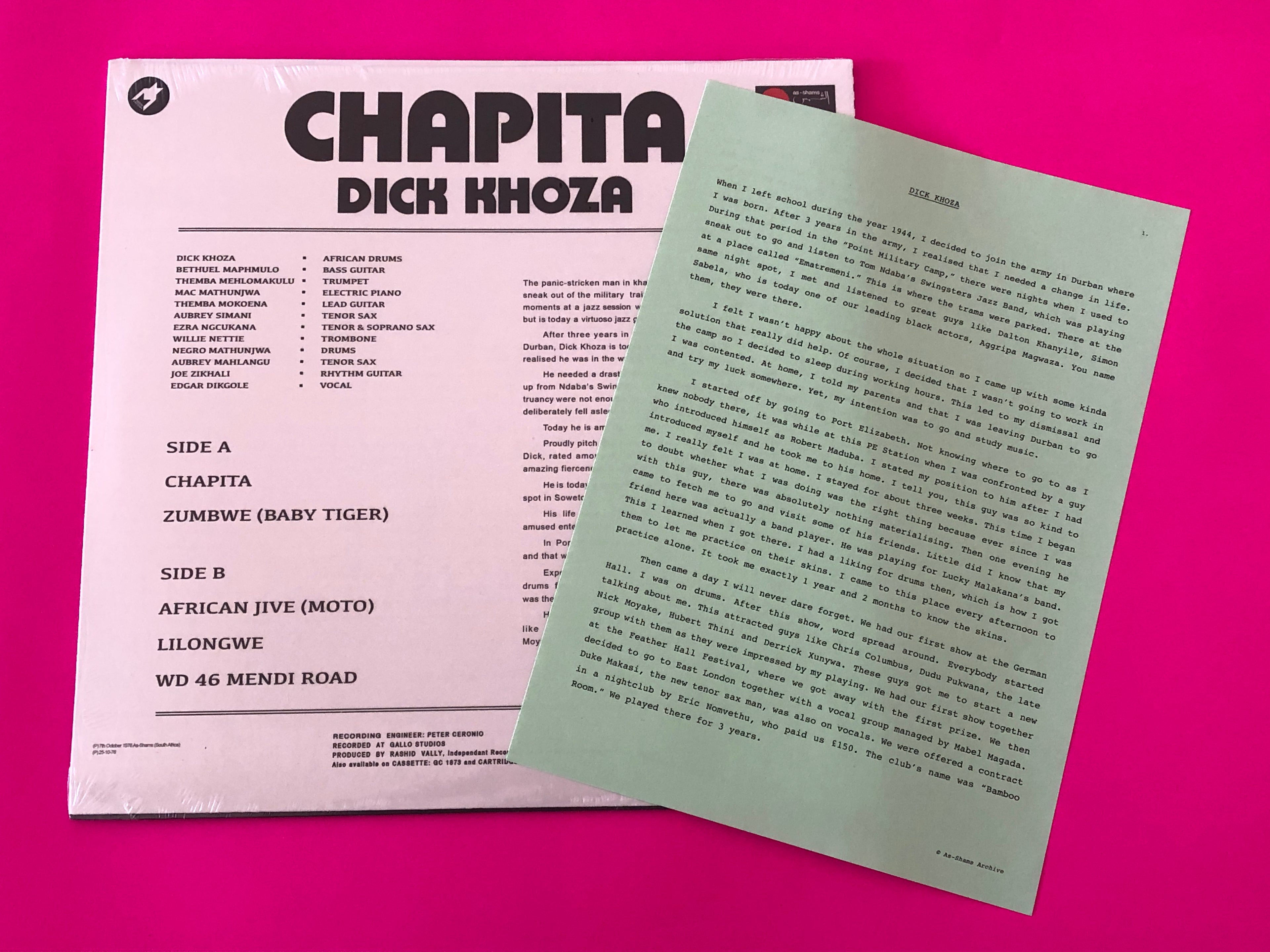 Dick Khoza : Chapita (LP, Album, Ltd, RE, RM, Red)