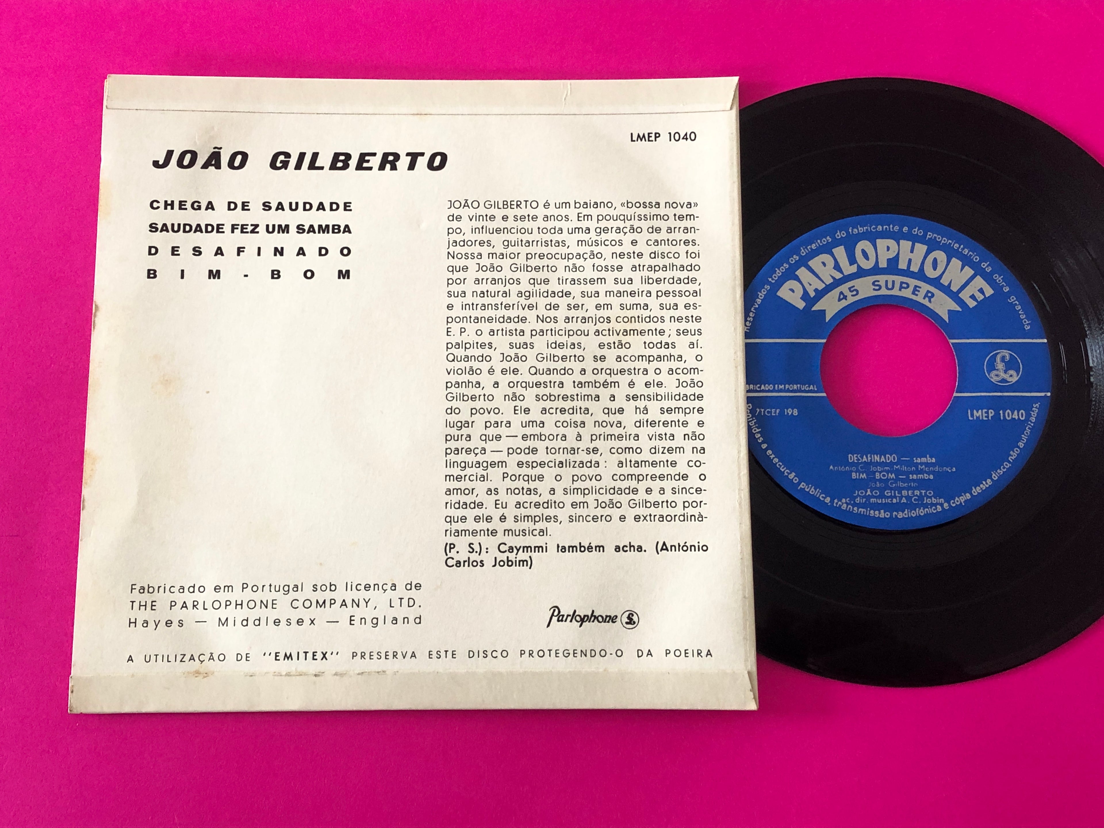 João Gilberto : Chega de Saudade (7", EP, Mono)