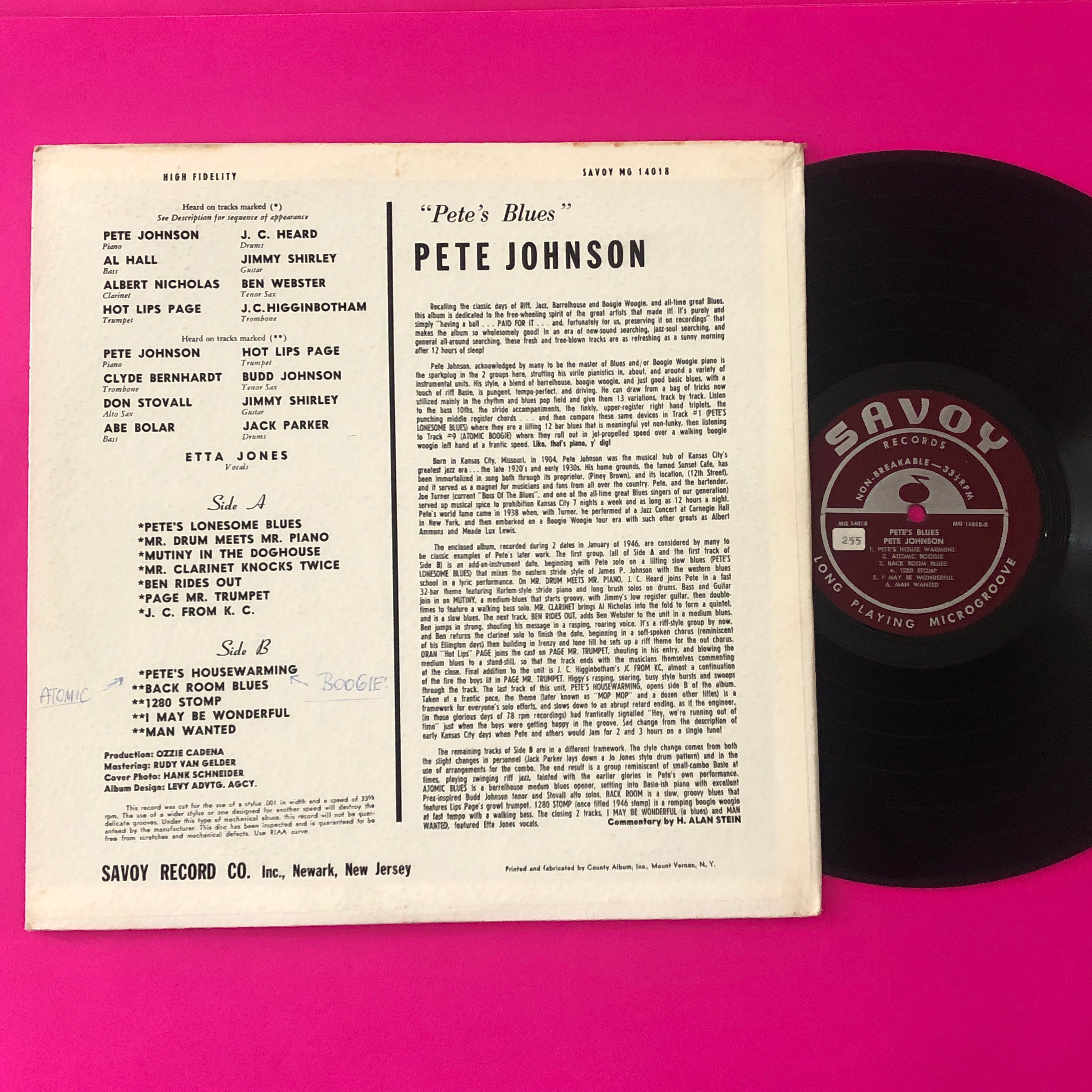 Pete Johnson : Pete's Blues (LP, Album, Mono)
