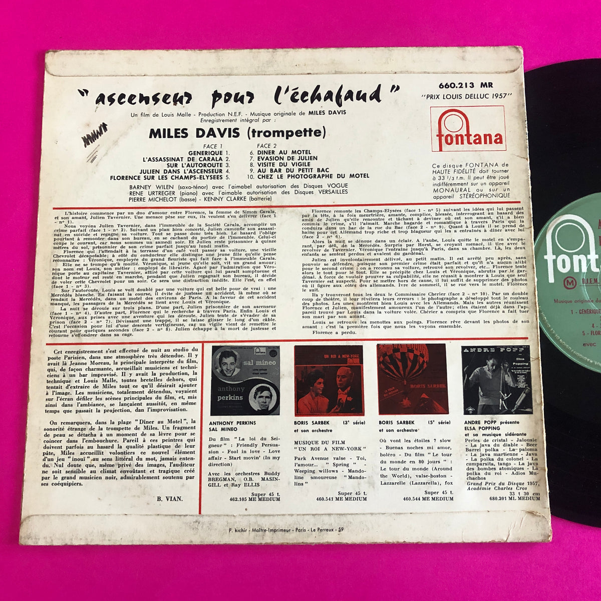 Miles Davis : Ascenseur Pour L'Échafaud (10", Album, cov)